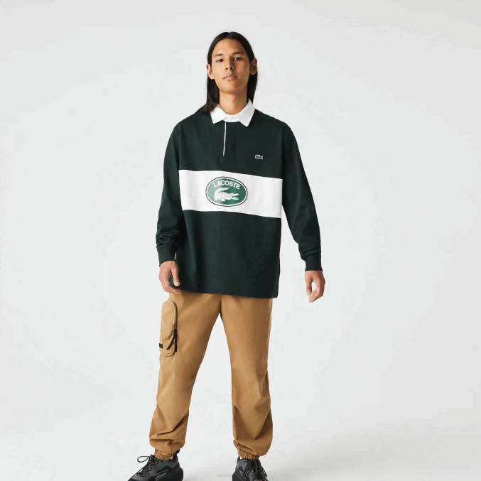 yzp verde VVL0A1687 hombres Lacoste polo de rugby holgado con logo