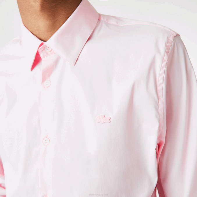 ady rosa claro VVL0A1440 hombres Lacoste camisa slim fit de popelina de algodón con cuello francés