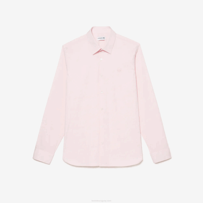 ady rosa claro VVL0A1440 hombres Lacoste camisa slim fit de popelina de algodón con cuello francés