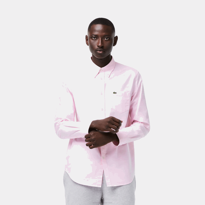 ady rosa claro VVL0A1468 hombres Lacoste camisa regular fit de algodón oxford