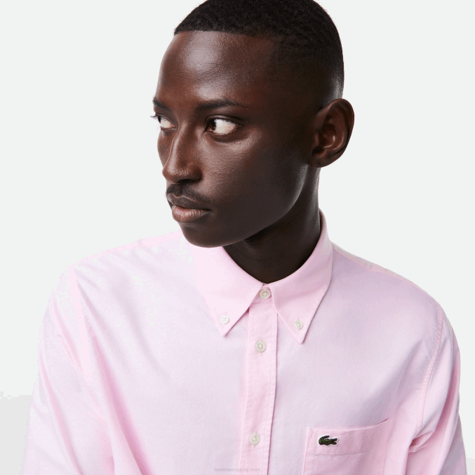 ady rosa claro VVL0A1468 hombres Lacoste camisa regular fit de algodón oxford