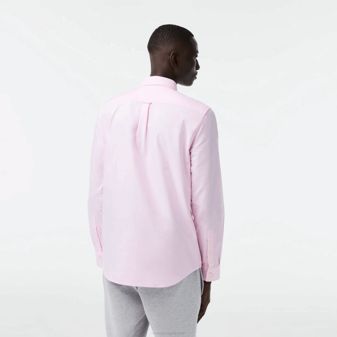 ady rosa claro VVL0A1468 hombres Lacoste camisa regular fit de algodón oxford