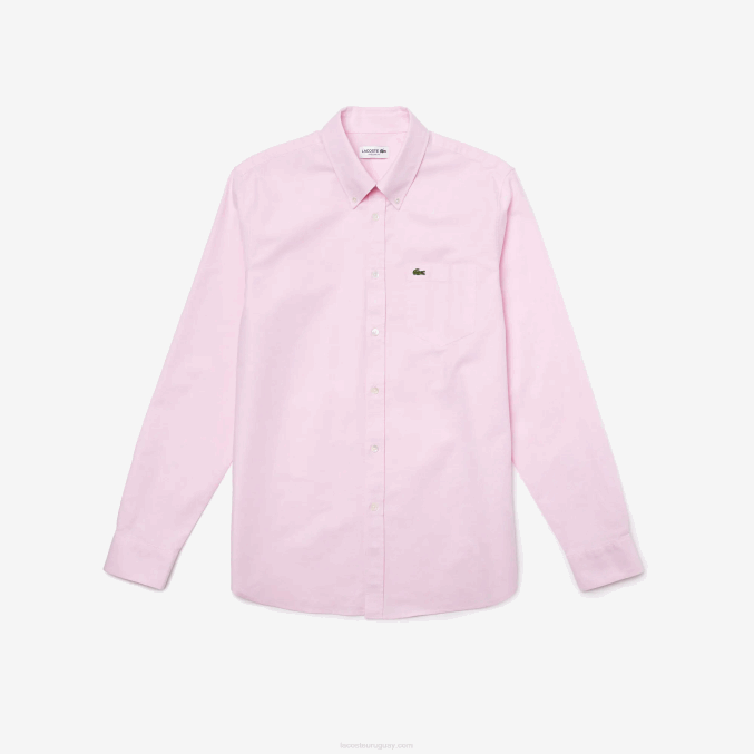 ady rosa claro VVL0A1468 hombres Lacoste camisa regular fit de algodón oxford