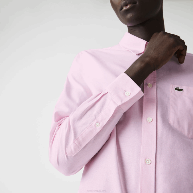 ady rosa claro VVL0A1468 hombres Lacoste camisa regular fit de algodón oxford