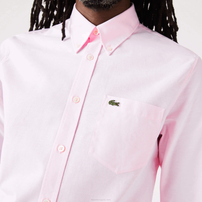 ady rosa claro VVL0A1468 hombres Lacoste camisa regular fit de algodón oxford