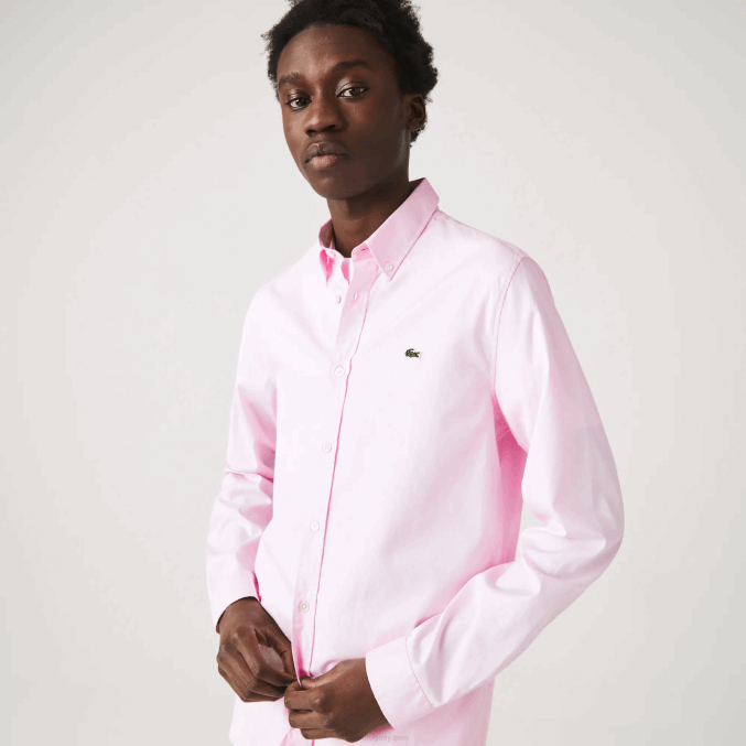 ady rosa claro VVL0A1649 hombres Lacoste camisa slim fit de algodón premium