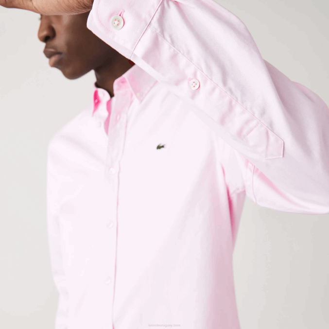 ady rosa claro VVL0A1649 hombres Lacoste camisa slim fit de algodón premium