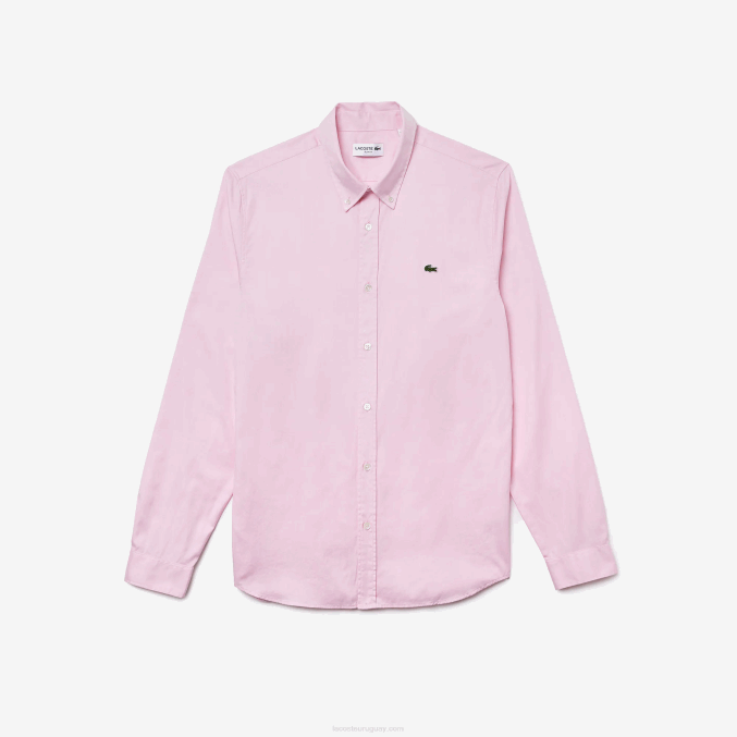 ady rosa claro VVL0A1649 hombres Lacoste camisa slim fit de algodón premium