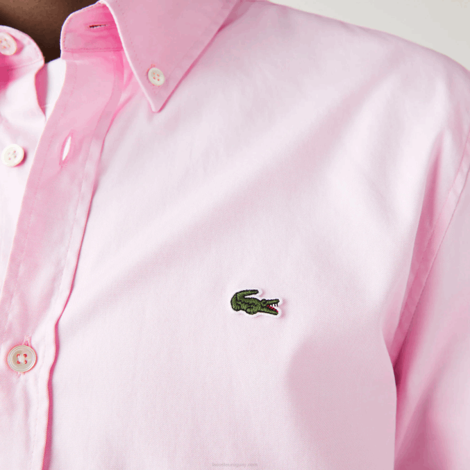 ady rosa claro VVL0A1649 hombres Lacoste camisa slim fit de algodón premium