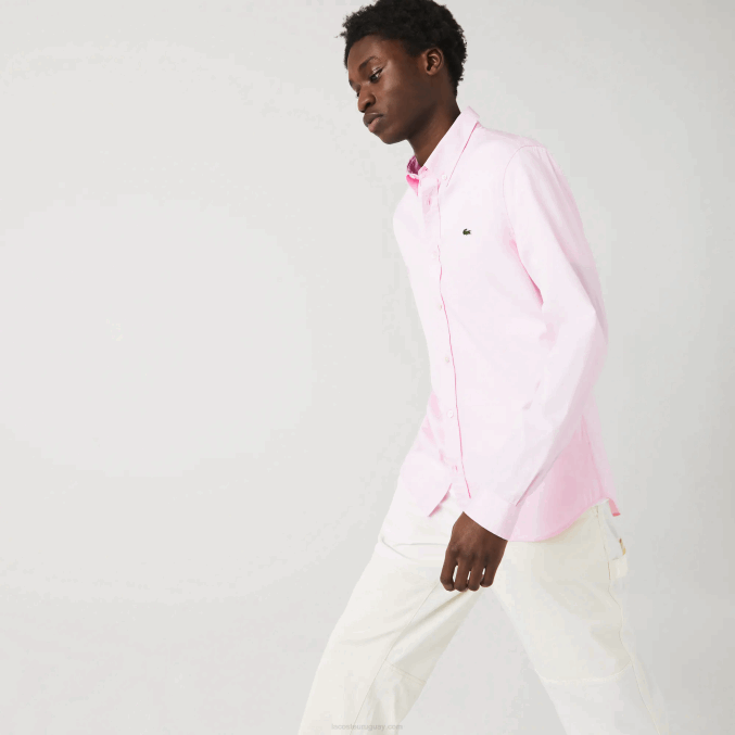 ady rosa claro VVL0A1649 hombres Lacoste camisa slim fit de algodón premium