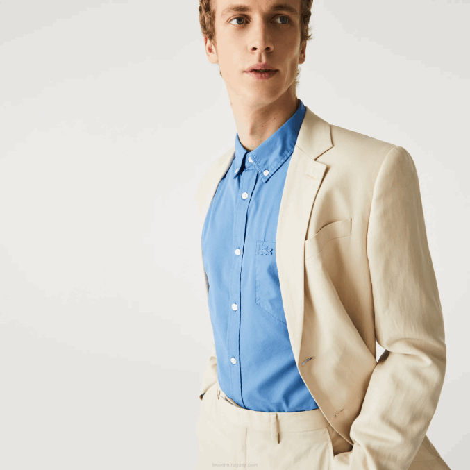 azul 776 VVL0A1652 hombres Lacoste camisa regular fit de popelina de mezcla de algodón