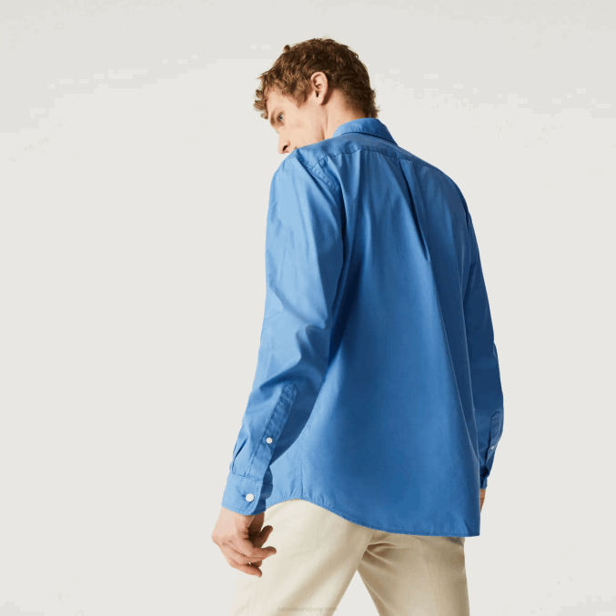 azul 776 VVL0A1652 hombres Lacoste camisa regular fit de popelina de mezcla de algodón