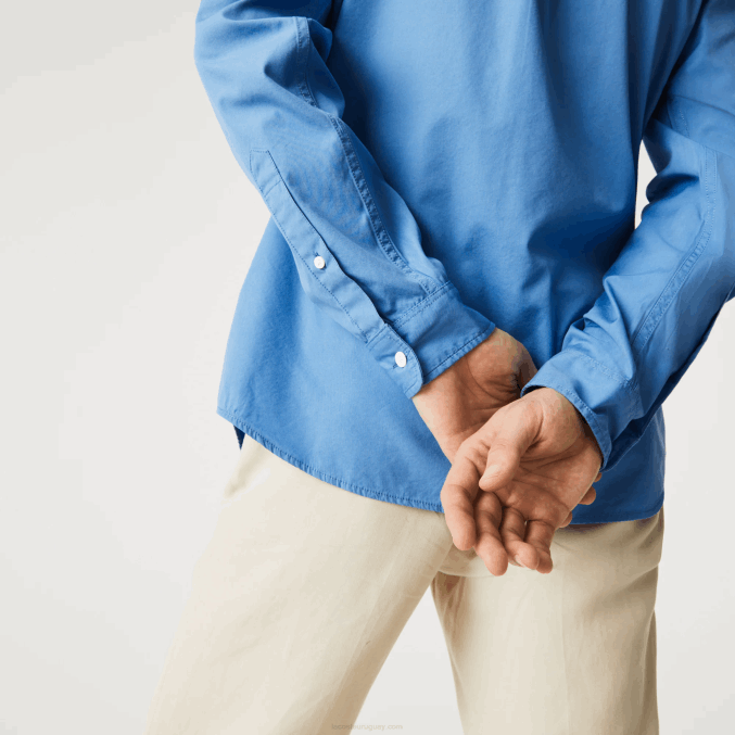 azul 776 VVL0A1652 hombres Lacoste camisa regular fit de popelina de mezcla de algodón