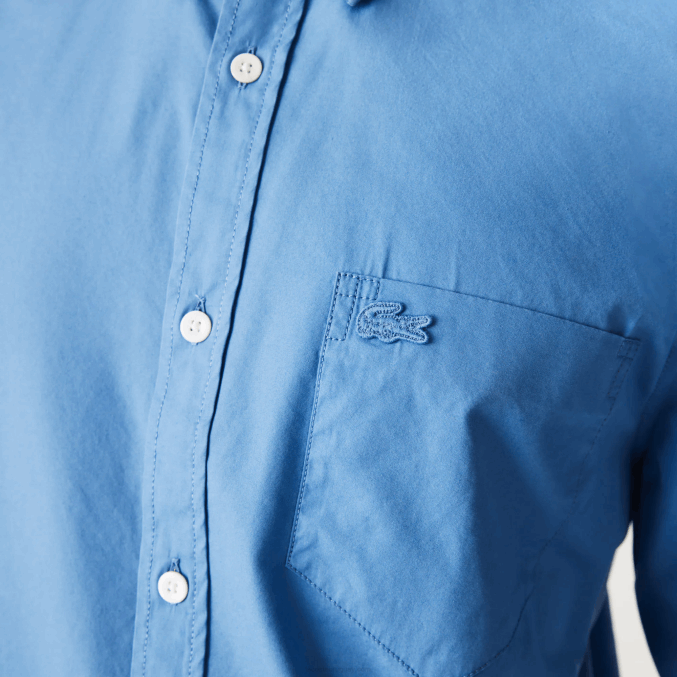 azul 776 VVL0A1652 hombres Lacoste camisa regular fit de popelina de mezcla de algodón