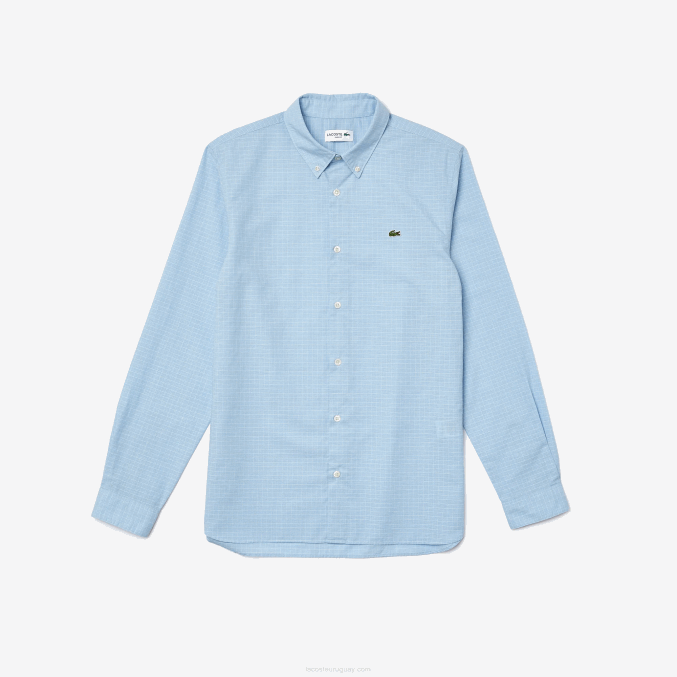 azul blanco fv2 VVL0A1647 hombres Lacoste camisa de cuadros de algodón y lino slim fit
