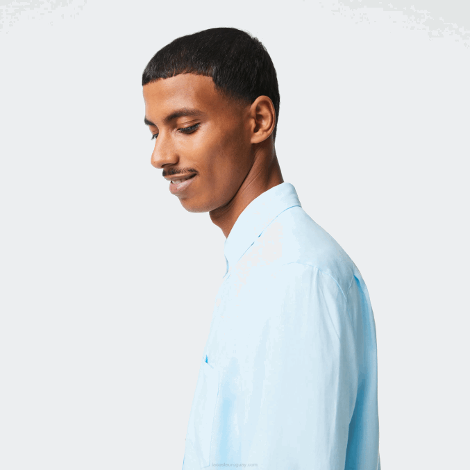 azul claro t01 VVL0A468 hombres Lacoste camisa de lino