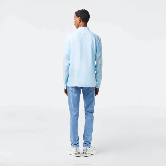 azul claro t01 VVL0A468 hombres Lacoste camisa de lino