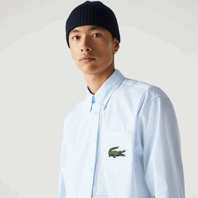 azul gn2 VVL0A413 hombres Lacoste camisa de corte holgado de algodón con cocodrilo grande