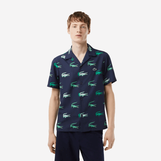 azul marino 166 VVL0A474 hombres Lacoste camisa de manga corta con estampado de golf