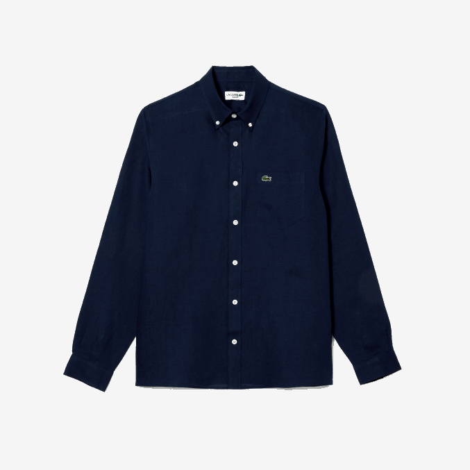 azul marino 166 VVL0A497 hombres Lacoste camisa de lino