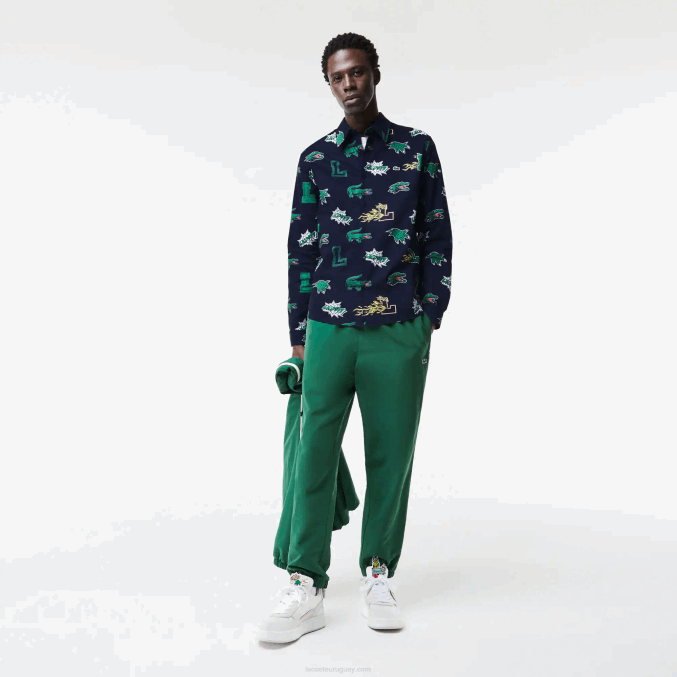 azul marino blanco qrn VVL0A1575 hombres Lacoste camisa regular fit con estampado de cocodrilo