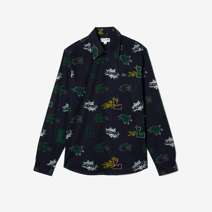 azul marino blanco qrn VVL0A1575 hombres Lacoste camisa regular fit con estampado de cocodrilo