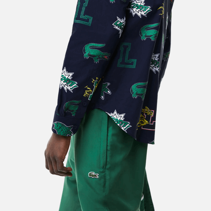 azul marino blanco qrn VVL0A1575 hombres Lacoste camisa regular fit con estampado de cocodrilo