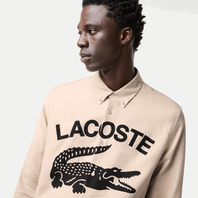 beige negro ub7 VVL0A1654 hombres Lacoste camisa de franela regular fit con logo