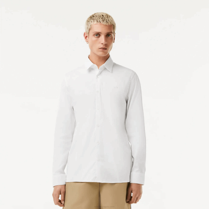 blanco 001 VVL0A1438 hombres Lacoste camisa slim fit de popelina de algodón con cuello francés