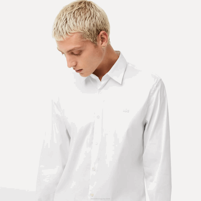 blanco 001 VVL0A1438 hombres Lacoste camisa slim fit de popelina de algodón con cuello francés