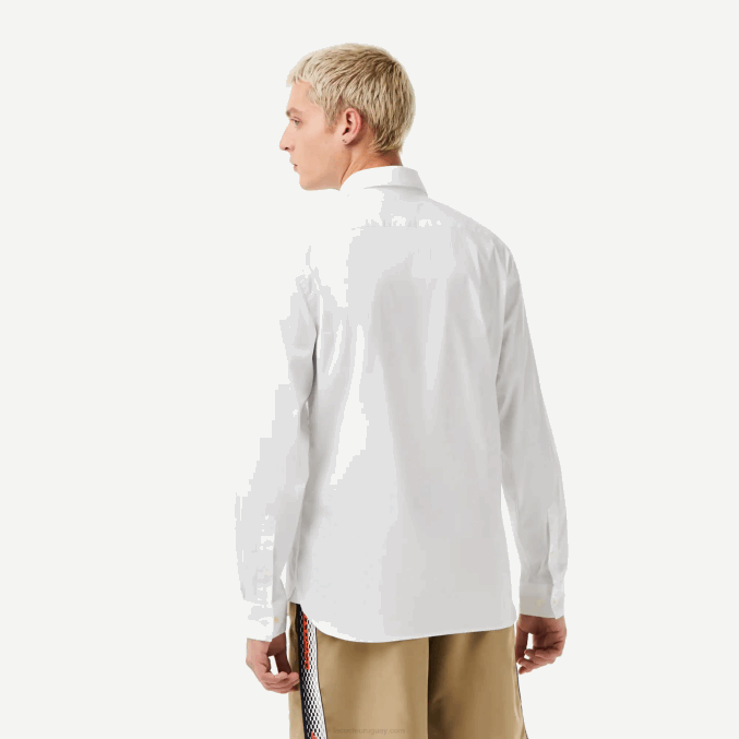blanco 001 VVL0A1438 hombres Lacoste camisa slim fit de popelina de algodón con cuello francés