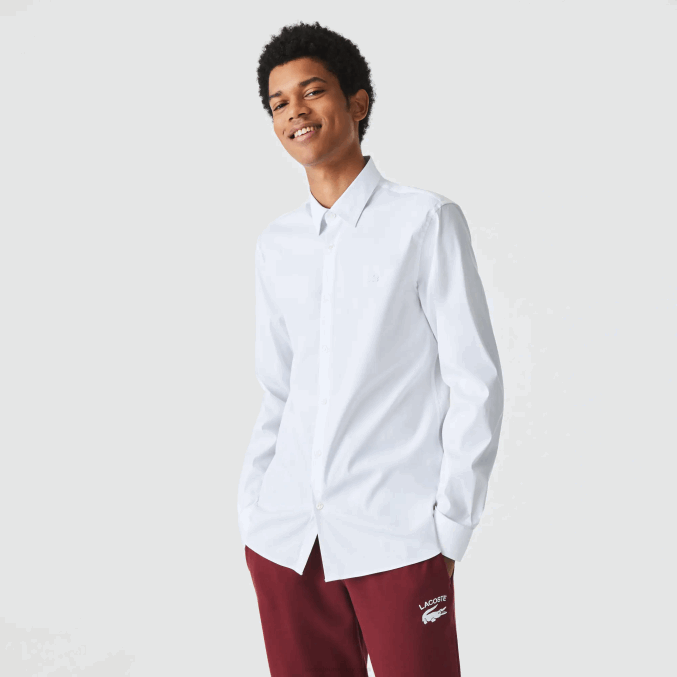 blanco 001 VVL0A1438 hombres Lacoste camisa slim fit de popelina de algodón con cuello francés