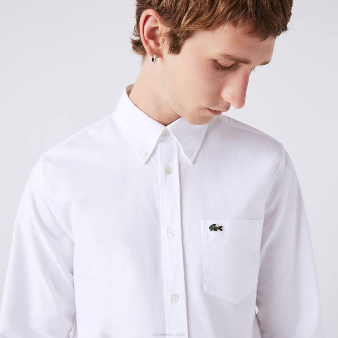 blanco 001 VVL0A1467 hombres Lacoste camisa regular fit de algodón oxford