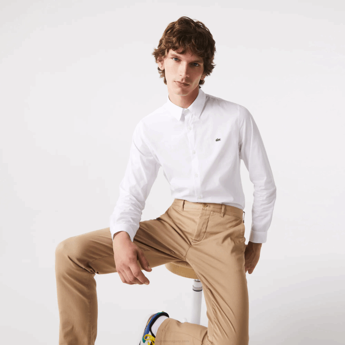blanco 001 VVL0A1488 hombres Lacoste camisa slim fit de popelín de algodón elástico