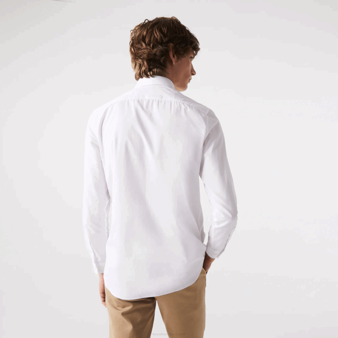 blanco 001 VVL0A1488 hombres Lacoste camisa slim fit de popelín de algodón elástico
