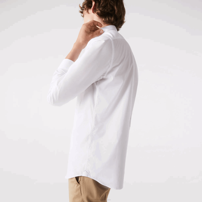 blanco 001 VVL0A1488 hombres Lacoste camisa slim fit de popelín de algodón elástico