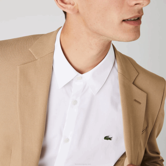 blanco 001 VVL0A1488 hombres Lacoste camisa slim fit de popelín de algodón elástico
