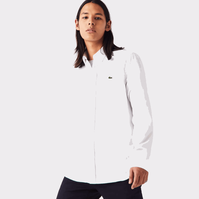 blanco 001 VVL0A1494 hombres Lacoste camisa de corte regular de algodón premium