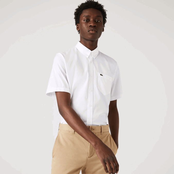 blanco 001 VVL0A1526 hombres Lacoste camisa regular fit de algodón oxford