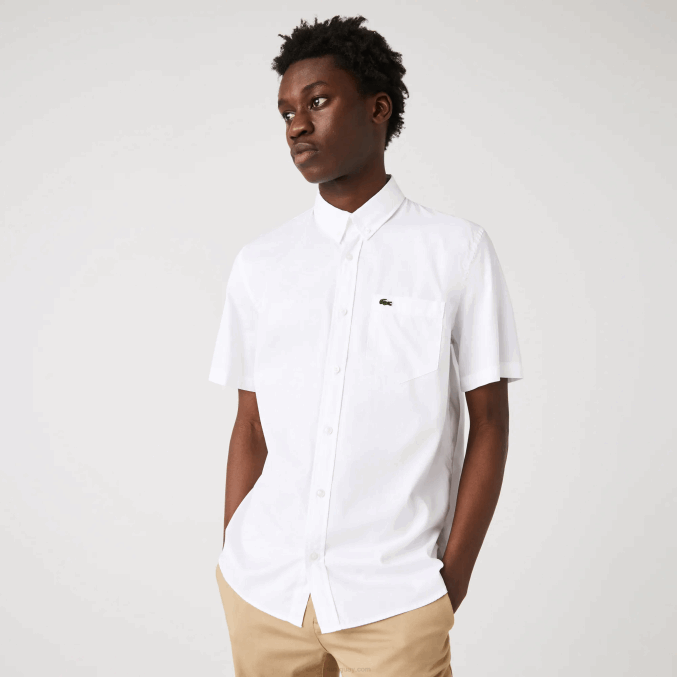 blanco 001 VVL0A1526 hombres Lacoste camisa regular fit de algodón oxford