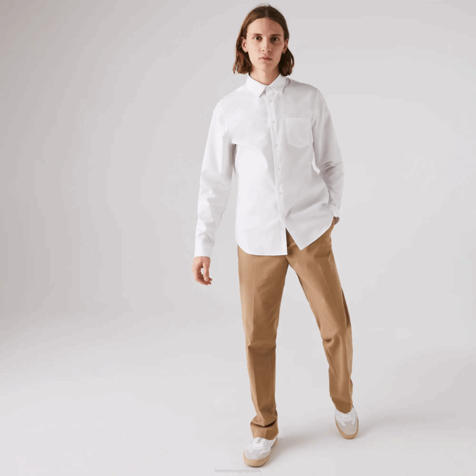 blanco 001 VVL0A1614 hombres Lacoste camisa regular fit de popelina de algodón