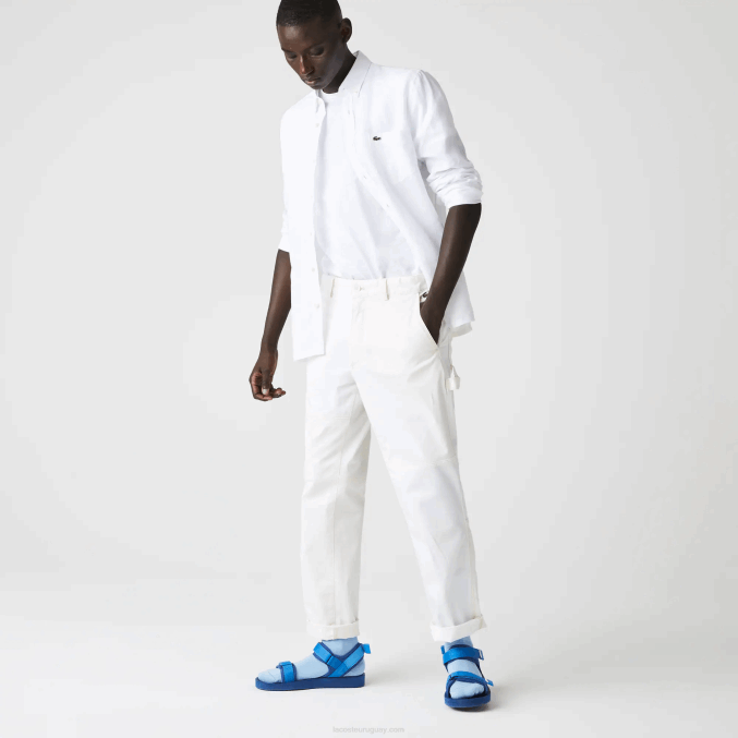 blanco 001 VVL0A1651 hombres Lacoste camisa de lino regular fit
