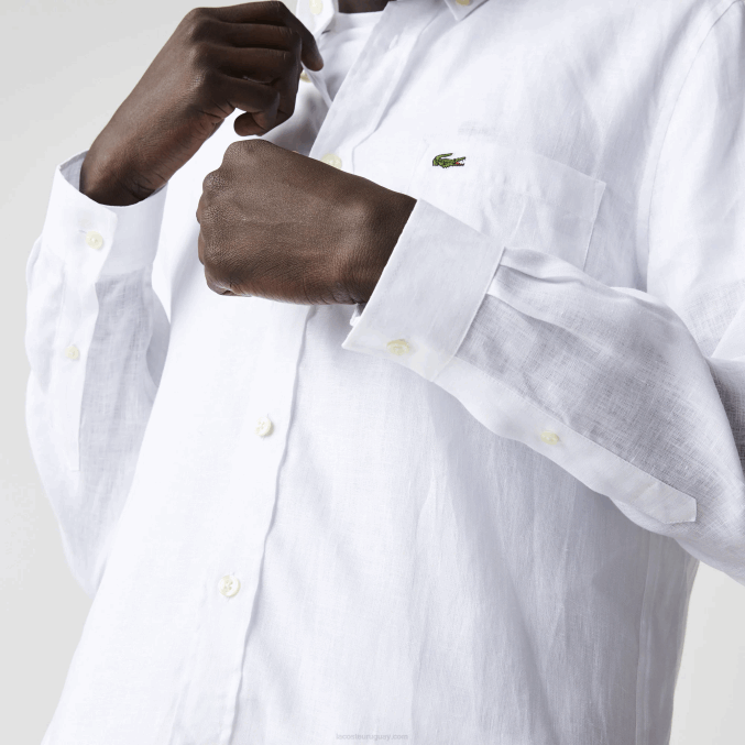 blanco 001 VVL0A1651 hombres Lacoste camisa de lino regular fit