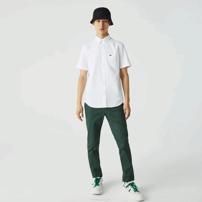 blanco 001 VVL0A450 hombres Lacoste camisa regular fit de algodón