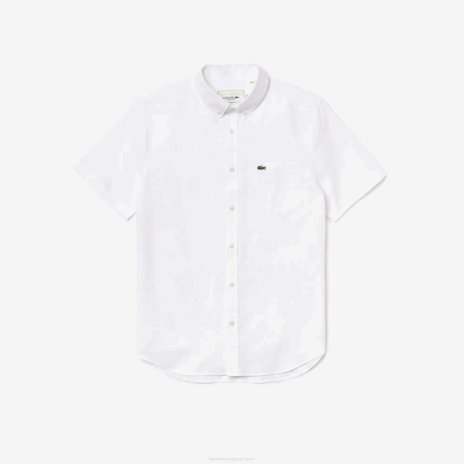 blanco 001 VVL0A450 hombres Lacoste camisa regular fit de algodón