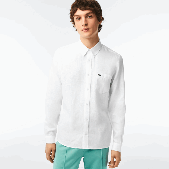 blanco 001 VVL0A469 hombres Lacoste camisa de lino