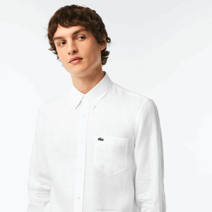 blanco 001 VVL0A469 hombres Lacoste camisa de lino