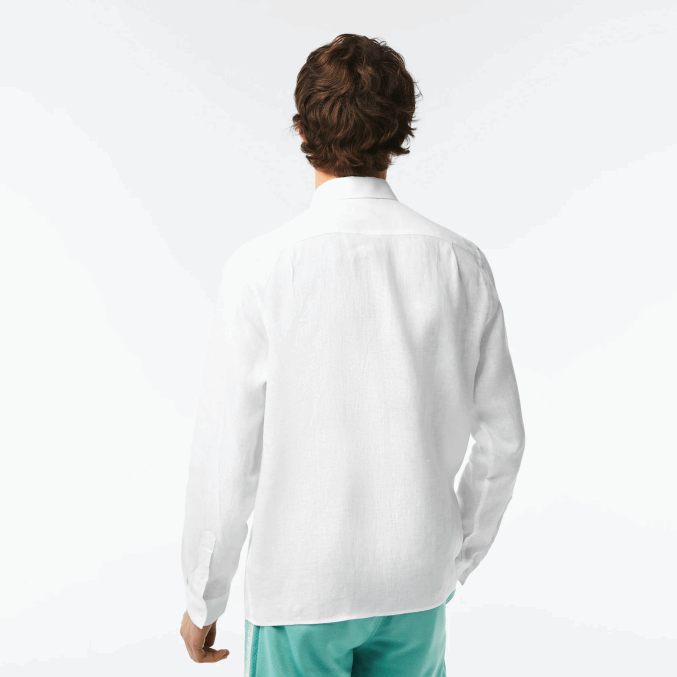 blanco 001 VVL0A469 hombres Lacoste camisa de lino
