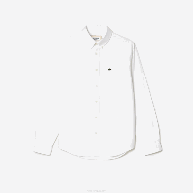 blanco 001 VVL0A506 hombres Lacoste camisa de algodón oxford con cuello abotonado