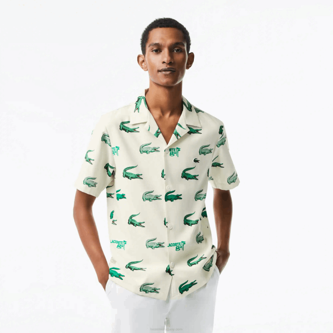 blanco 70v VVL0A473 hombres Lacoste camisa de manga corta con estampado de golf